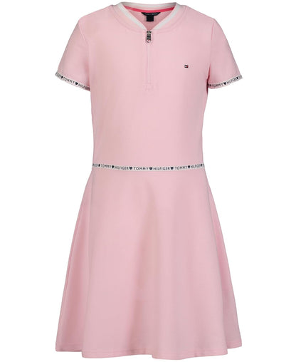 Tommy Hilfiger Short Sleeve Sporty Flag Taping Dress, Classic Style with Logo Design & Trim Vestido informalNiñas