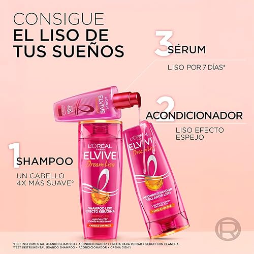 L'Oréal Paris Elvive Dream Liso Acondicionador, Efecto Keratina Anti Frizz Hasta por 72h, Resistente a la Humedad, Cabello Liso y Sedoso, 680ml