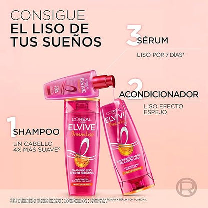 L'Oréal Paris Elvive Dream Liso Acondicionador, Efecto Keratina Anti Frizz Hasta por 72h, Resistente a la Humedad, Cabello Liso y Sedoso, 680ml