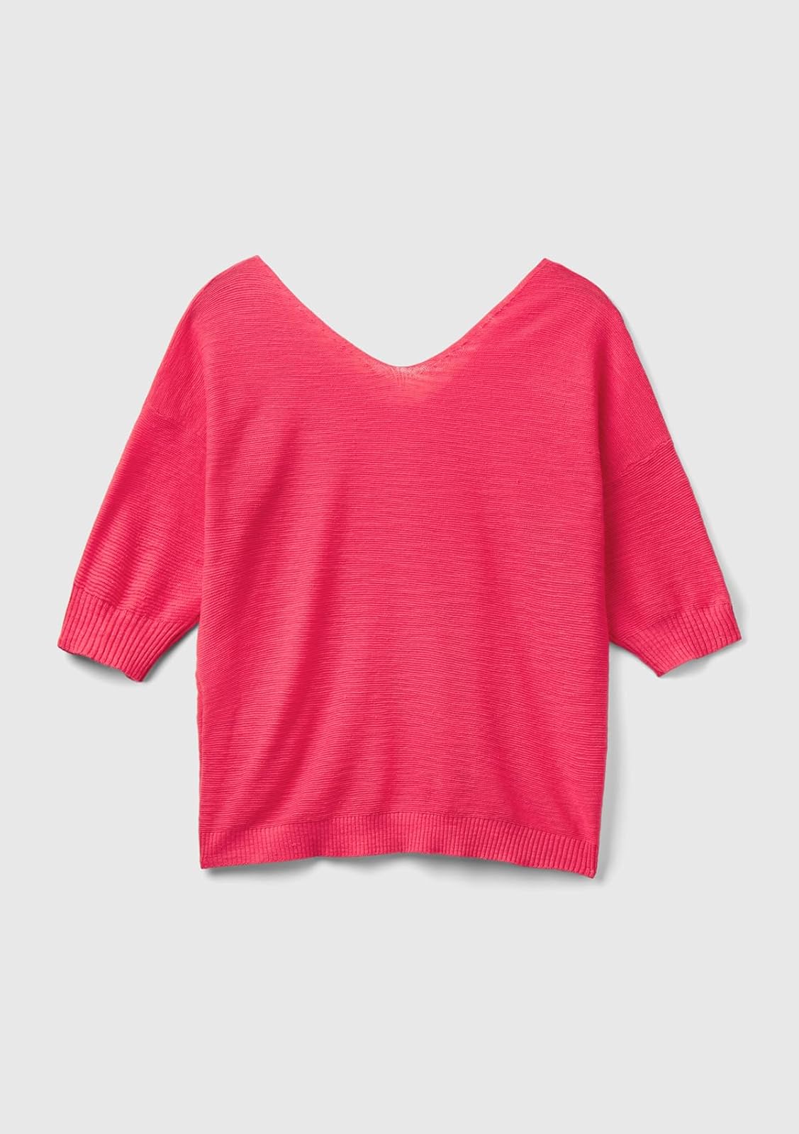 United Colors of Benetton Blusa de Punto, Escote V, Manga 3/4 Hombro caído, Corte Regular 70% algodón y 30% Lino para Mujer