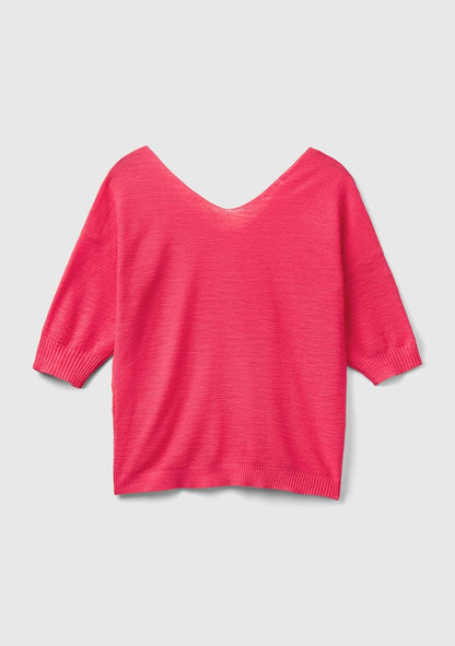 United Colors of Benetton Blusa de Punto, Escote V, Manga 3/4 Hombro caído, Corte Regular 70% algodón y 30% Lino para Mujer