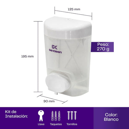 Gel-Kleen Jabonera Rellenable Pared 750 ml Blanca - Despachador Universal de Plástico de Alto Impacto para Jabón Líquido o Gel Antibacterial, Dosificador para Baño, Hogar, Oficina y Negocio.