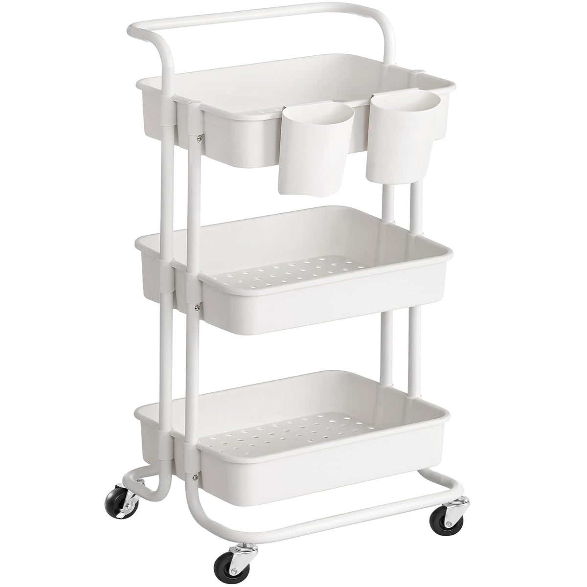 SONGMICS Carrito de Almacenamiento de 3 Niveles con Ruedas y Frenos - Blanco