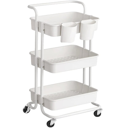SONGMICS Carrito de Almacenamiento de 3 Niveles con Ruedas y Frenos - Blanco