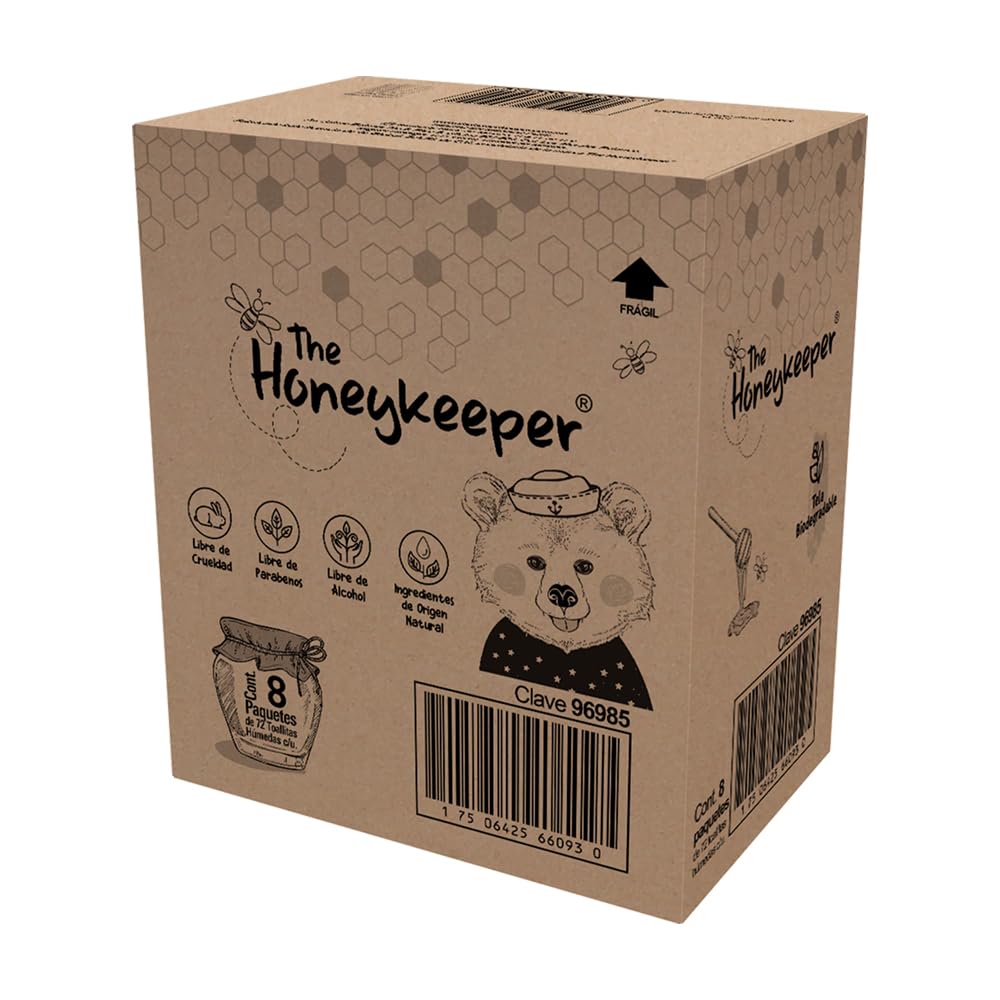 The Honeykeeper, Toallitas Húmedas para Bebé, Tela Biodegradable Aroma a Miel, Caja con 576 Toallitas (8 paquetes de 72 toallitas c/u)