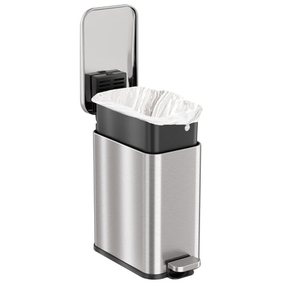 iTouchless SoftStep - cubeta de Basura Delgado de 1.3 galones con Filtro de olores y cubeta Interior extraíble, Acero Inoxidable, cubeta de Basura de 5 litros para baño, recámara, Negocios, cubículo
