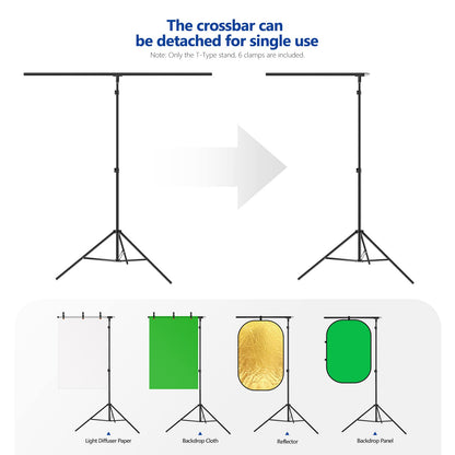 NEEWER Kit Soporte Fondo en Forma de T, Soporte de Trípode Ajustable de 8.5ft/2.6m de Alto y Barras Transversales de 5ft/1.5m de Ancho con 6 Abrazaderas de Resortey 1 Bolsa de Transporte