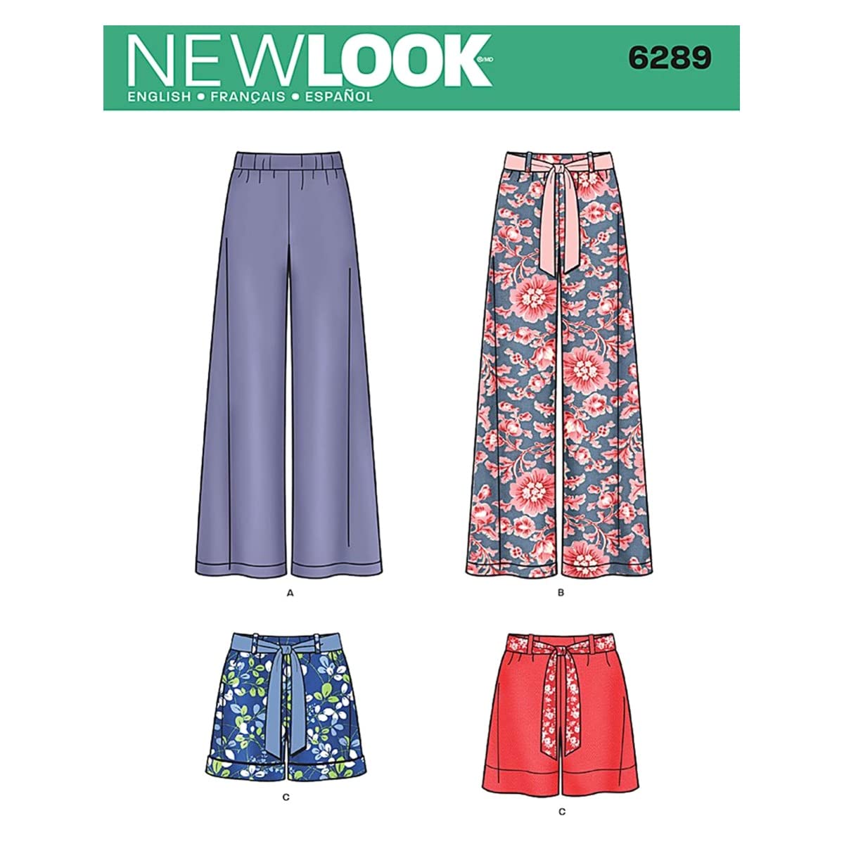 Simplicity Creative Patterns New Look 6289 - Pantalones o Pantalones Cortos para Mujer y cinturón de Corbata, A (8-10-12-14-16-18)
