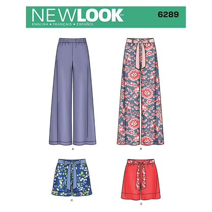 Simplicity Creative Patterns New Look 6289 - Pantalones o Pantalones Cortos para Mujer y cinturón de Corbata, A (8-10-12-14-16-18)