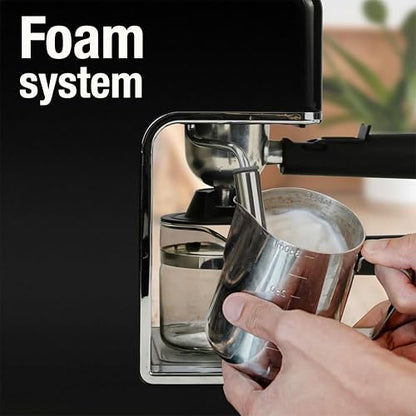 Koblenz Cafetera Espresso y Cappuccino, 4 Tazas, 3.5 Bares de Presión, Potencia de 800 W, Sistema de Espuma para Café Cappuccino, Color Negro con Acero Inoxidable, CKM-650 EIN, 00-0603-00-1