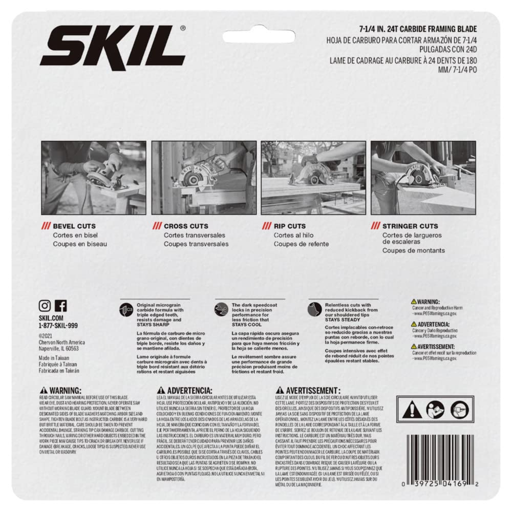 SKIL 75924 Hoja de sierra circular de 24 dientes, 7 1/4 pulgadas
