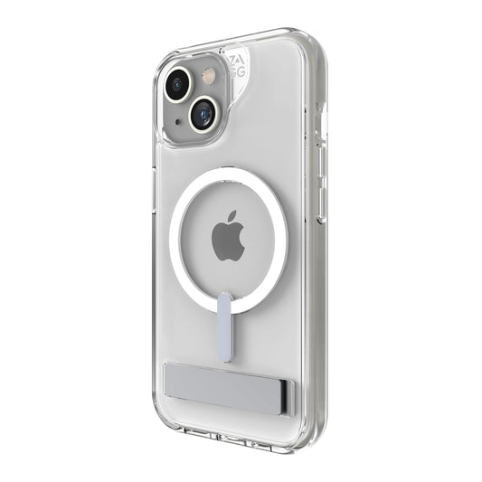 ZAGG Crystal Palace Snap - Funda Transparente para iPhone 15/14/13 con Soporte Integrado, protección contra caídas (4 m), grafeno Duradero, antiamarilleo, y Resistente a los arañazos MagSafe