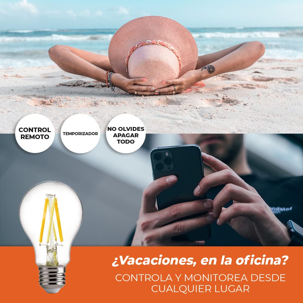 Tecnolite Connect Foco LED Inteligente Filamento A19 WiFi 5.5W - Luz Blanca Dinámica, Atenuable, Bombilla Compatible con Alexa, Google Assistant, Atajos de Siri y App móvil