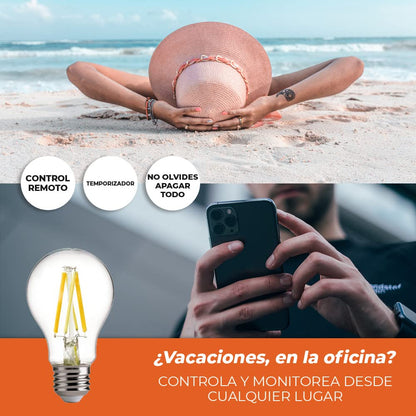 Tecnolite Connect Foco LED Inteligente Filamento A19 WiFi 5.5W - Luz Blanca Dinámica, Atenuable, Bombilla Compatible con Alexa, Google Assistant, Atajos de Siri y App móvil