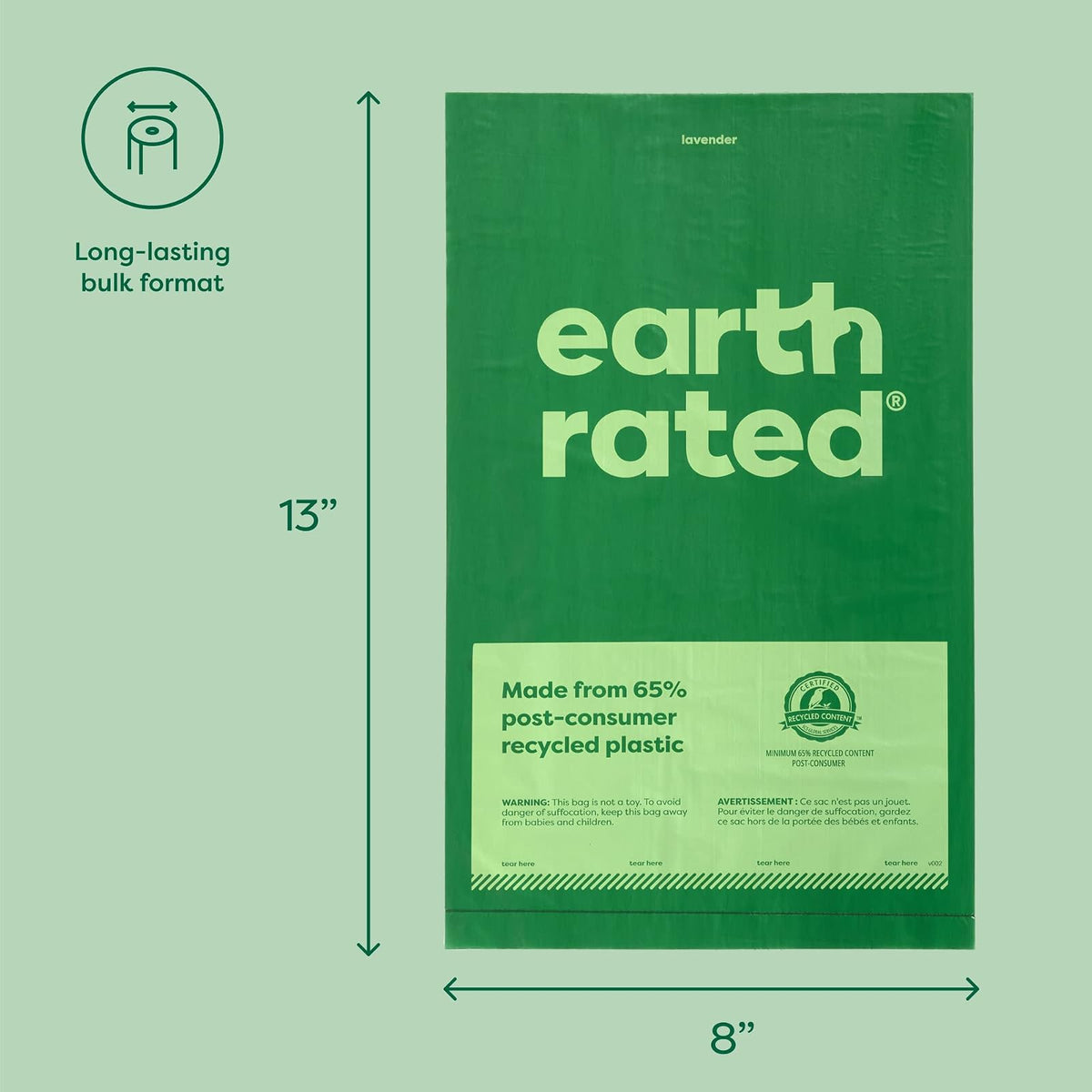 Earth Rated - Bolsas para excremento de perros, 300 bolsas grandes en 1 rollo con olor a lavanda