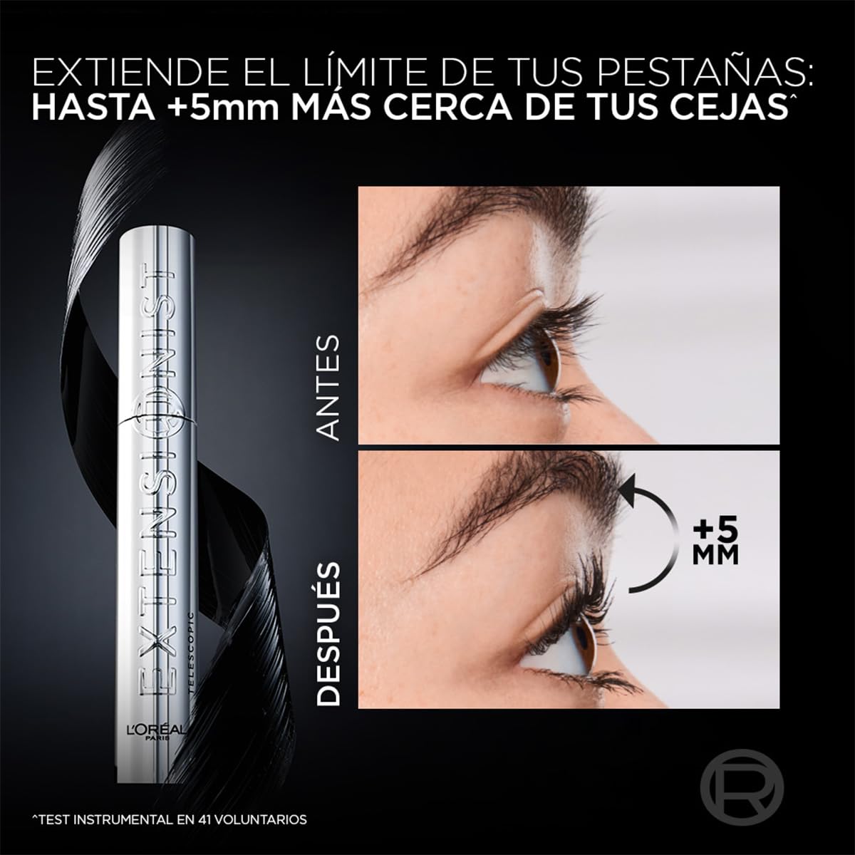 L'Oréal Paris Extensionist Máscara de Pestañas Tono Café, Efecto Alargamiento, Definición y Rizado, Para Pestañas Hasta 5mm Más Cerca de Tus Cejas, Dura Hasta 24h, Tono Café