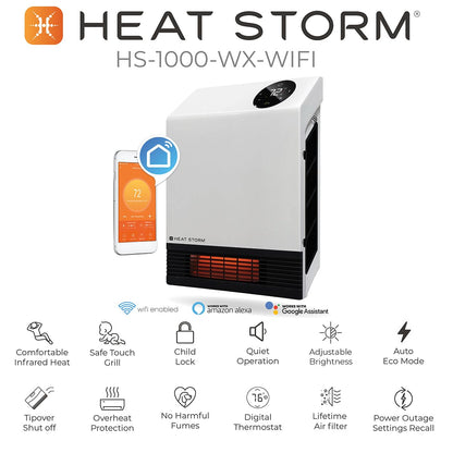 Heat Storm HS-1000-WX-WIFI Calentador de pared infrarrojo WiFi, 1000 W
