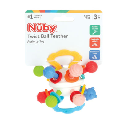 Nuby Mordedera Twist Ball para Bebé +3 Meses | Juguete Sensorial con Sonaja | Múltiples Texturas y Colores Brillantes | Desarrollo Motriz