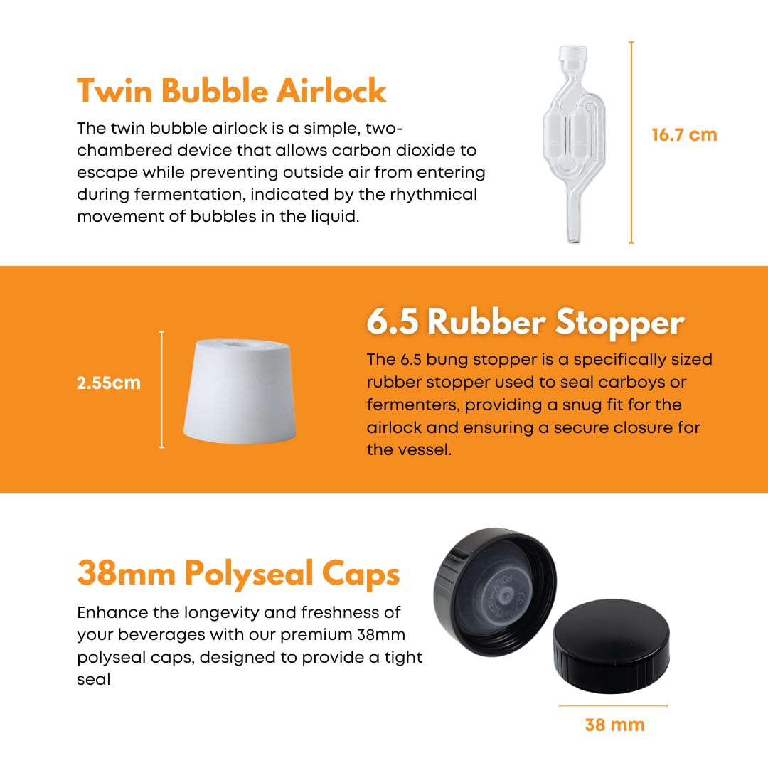 Home Brew Ohio One Gallon Glass Jug With Twin Bubble Airlock, Polyseal Lid, #6 Drilled Stopper by Home Brew Ohio