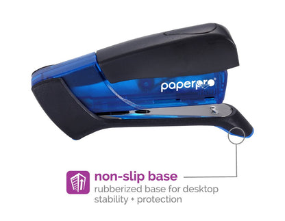 PaperPro - Grapadora compacta clásica de computadora, capacidad de 15 hojas, sin esfuerzo, un dedo, 80% más fácil, color azul
