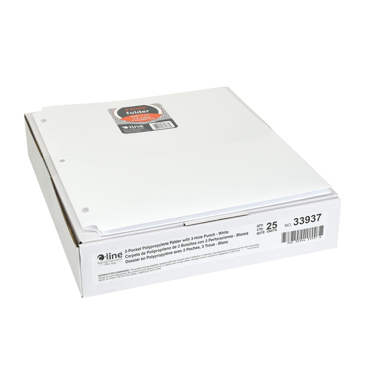 C-Line Two-Pocket Heavyweight Poly Portfolio Folder with Three-Hole Punch, Box of 25, White (33937-25)