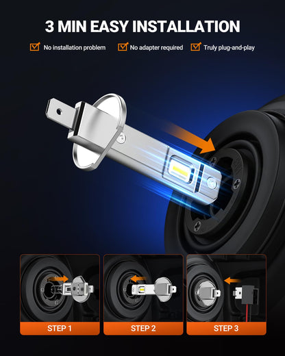 SEALIGHT Bombillas LED H1 para Luz Antiniebla, 30000 lm, 6500 K, Blanco, con Ventilador, Paquete de 2