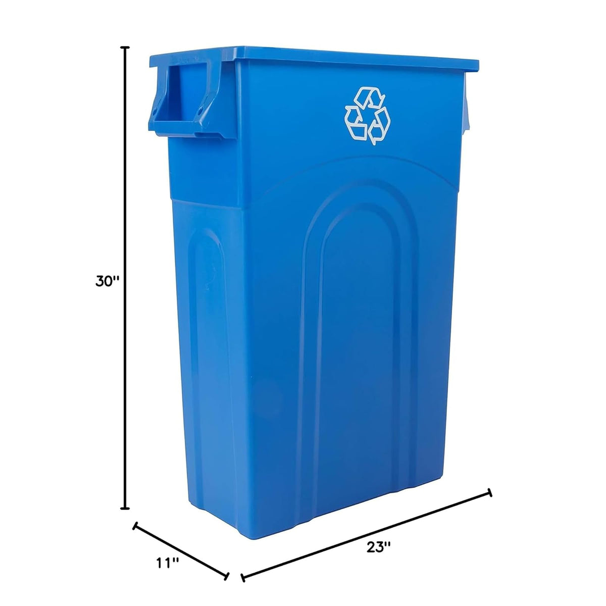 United Solutions Highboy Contenedor de reciclaje, 23 galones, perfil delgado que ahorra espacio y fácil extracción de bolsas para uso en interiores o exteriores, reciclaje azul