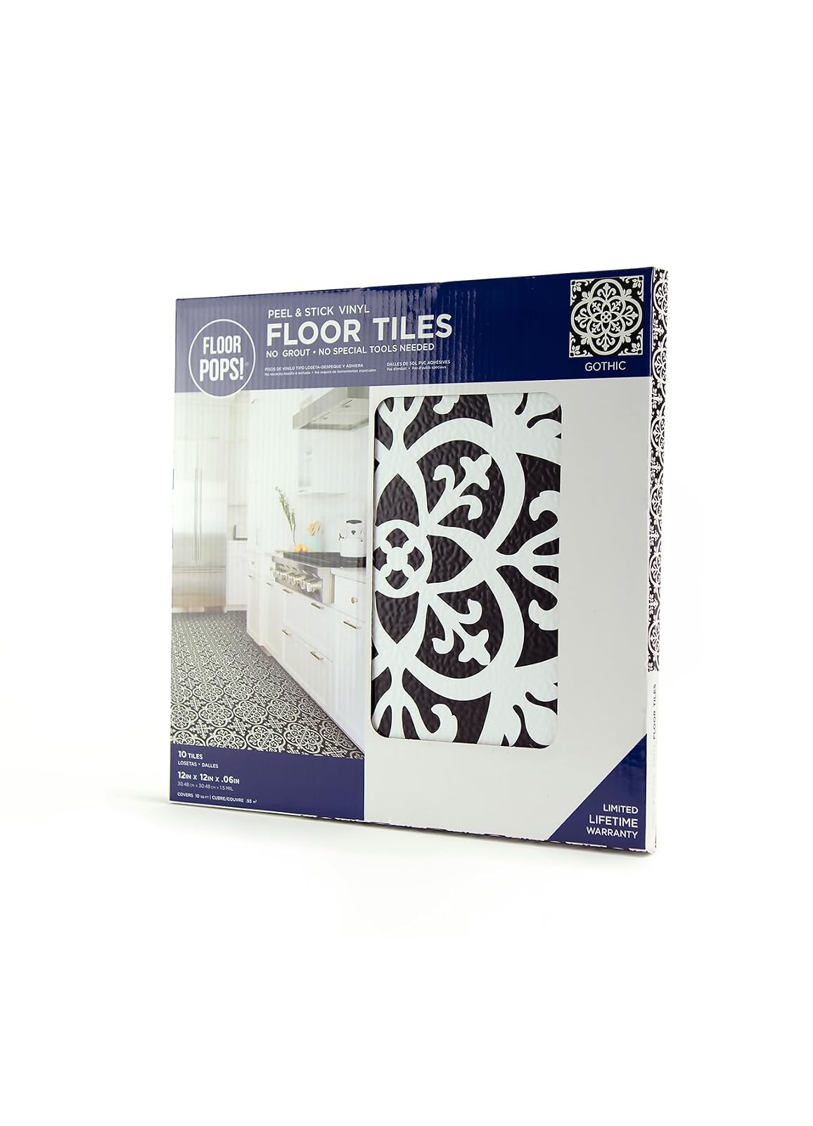FloorPops FP2475 - Azulejos góticos para despegar y pegar, color negro