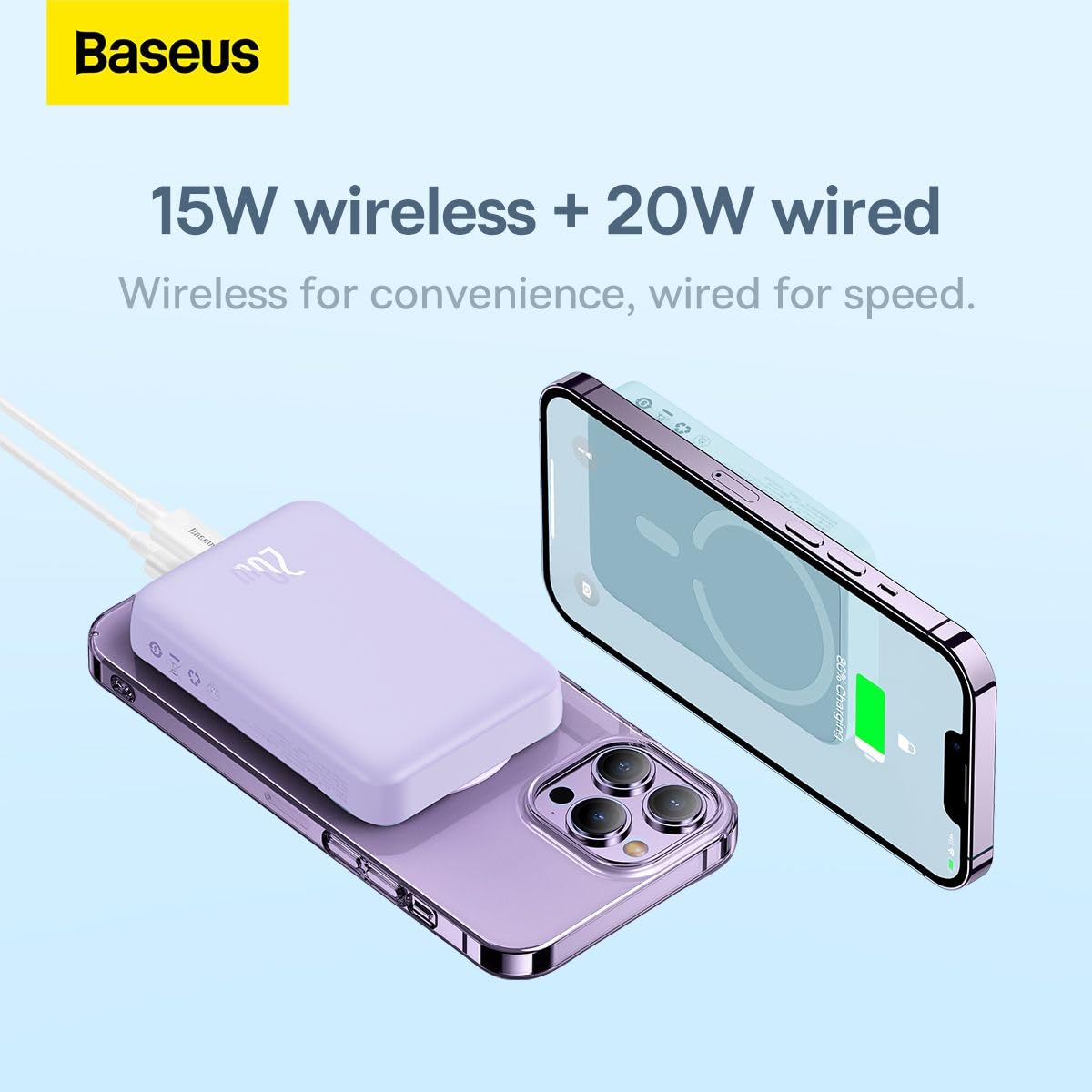 Baseus Mini Power Bank magnetica 10000mAh 20W de Carga rápida e inalambrica, Morado