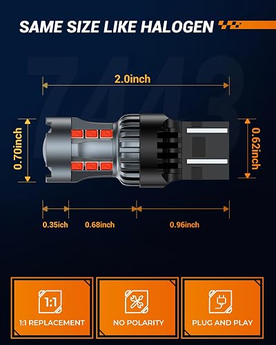 Sealight Foco LED 7443 7440 de Freno Rojo con Proyector, Paquete de 2