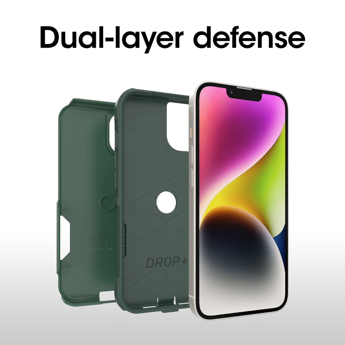 Otterbox Estuche Commuter Series para iPhone 14 y iPhone 13 - Trees Company (Verde), Delgado y Resistente, Apto para Bolsillo, con protección de Puertos