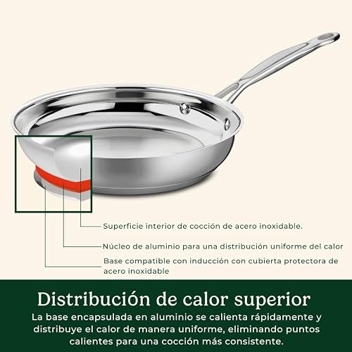 Cuisinart Sartén Abierta Chef's Classic 25 cm Acero Inoxidable | Construcción de acero inoxidable 25 cm con base aluminio para distribución uniforme, Mango fresco, Apto para inducción