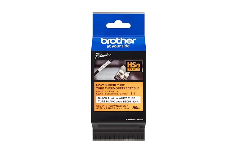 Brother Tubo Termorretráctil HSe211E de 5,28 mm para Cables | Relación 3:1, negro sobre blanco