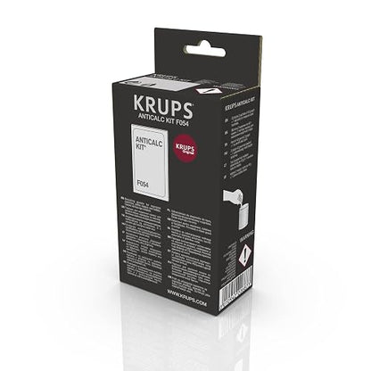 Krups Descalcificador en Polvo para Cafeteras F054001B | Elimina depósitos de cal, incluye 2 sobres y medidor de dureza de agua