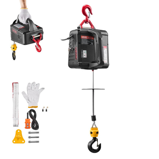 VEVOR Cabrestante eléctrico 2 en 1, capacidad de 1100 lb, grúa portátil con cabrestante de 1500 W, altura de elevación de 25 pies, 16,4 pies/min con control remoto manual y con cable para fábricas