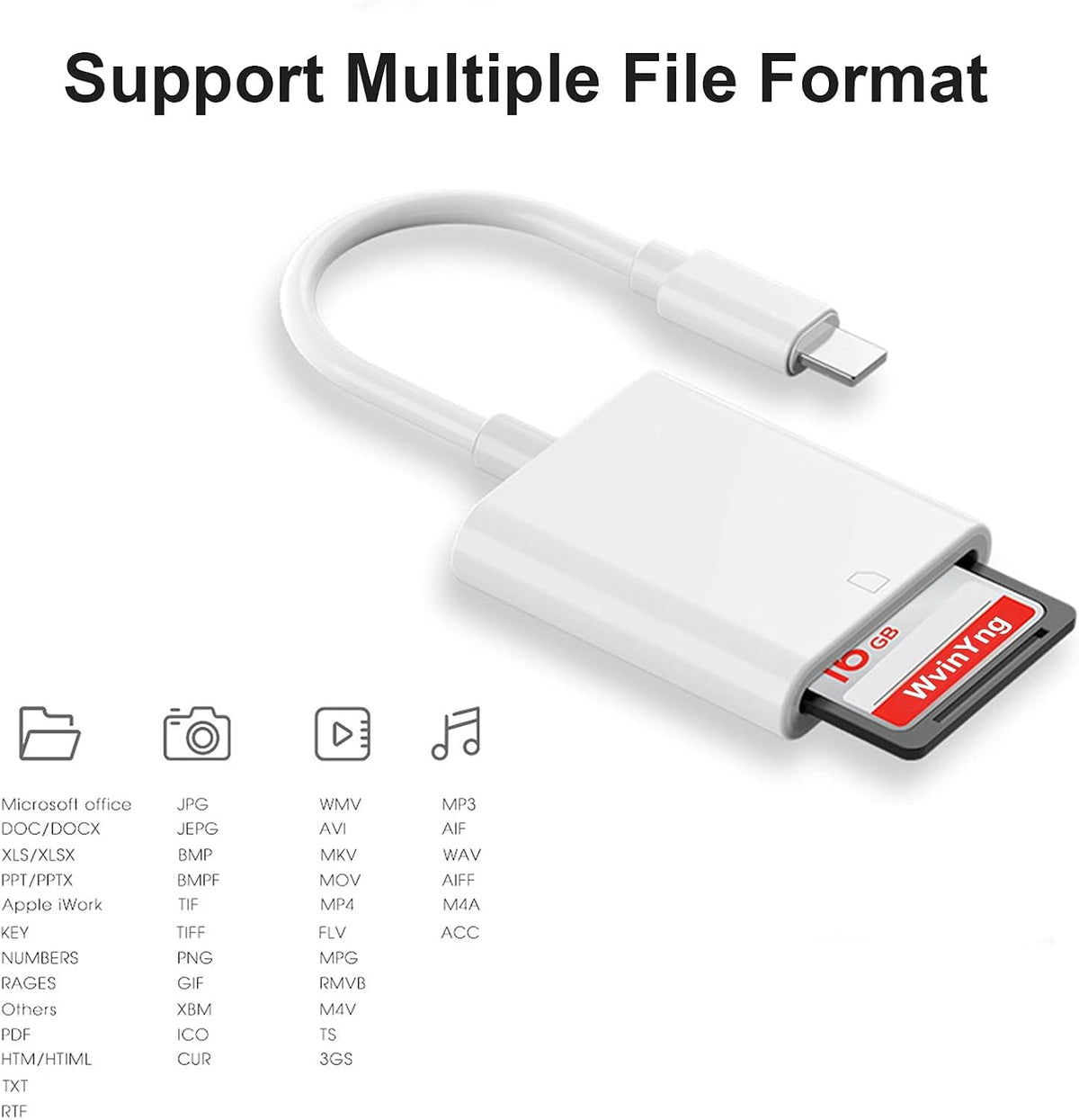 WvinYng MRPL Lector de Tarjetas SD Compatible con iPhone Lector de Tarjetas de Memoria para cámara Digital Lector de Tarjetas SD para iPhone iPad(Compatible con iPhone 6 y Superiores)…