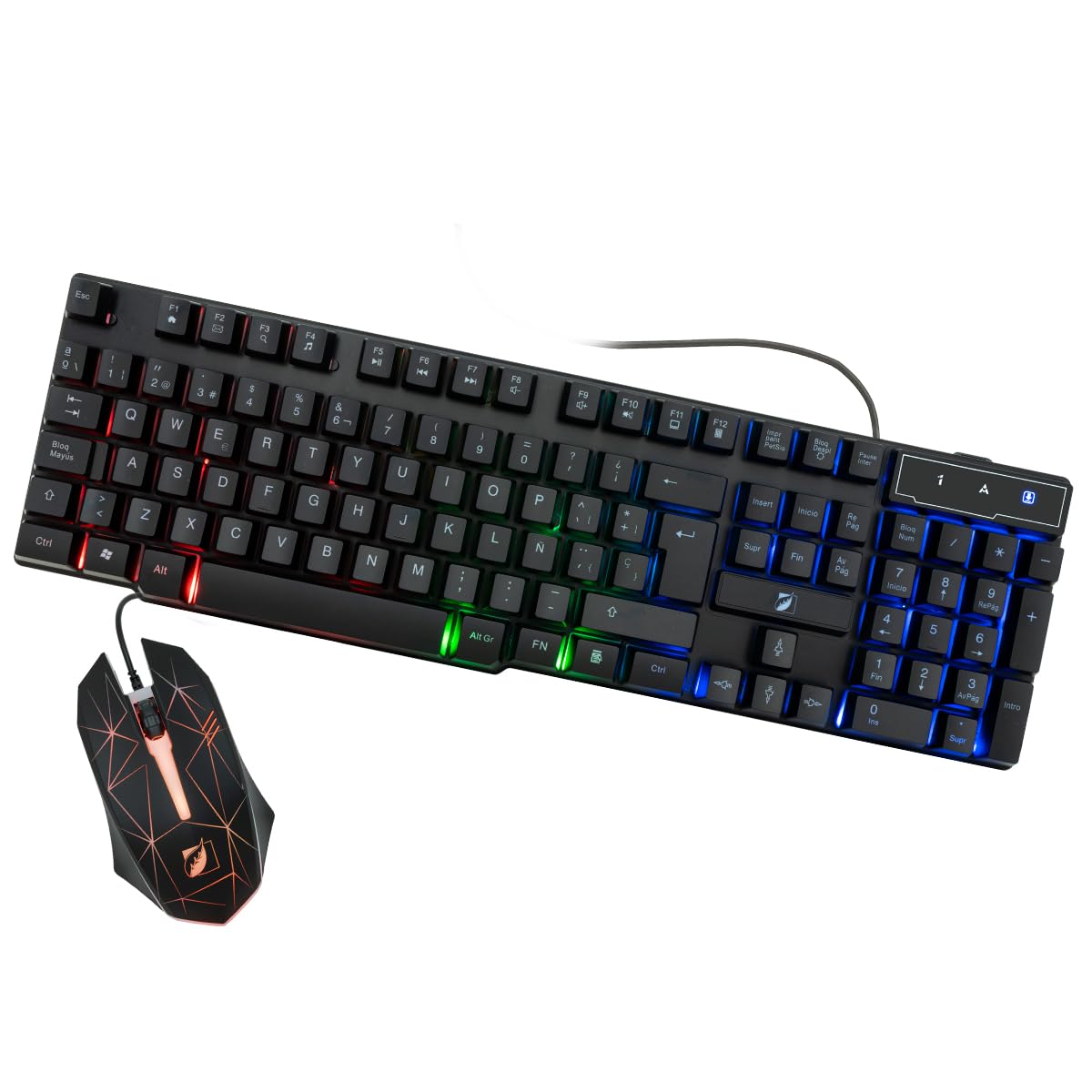 Green Leaf 18-8306 Kit Multimedia Teclado y Mouse Tipo Gamer Alambricos, Luz Led Colores, Negro