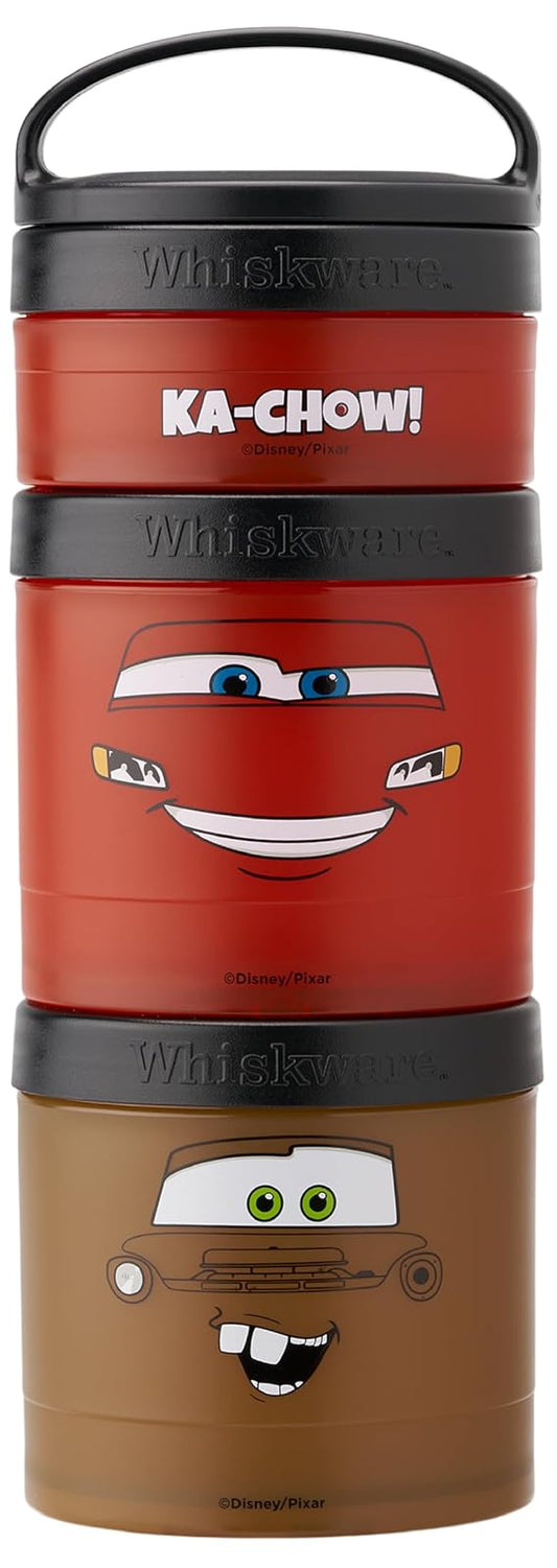 Whiskware Disney Pixar - Recipientes apilables para aperitivos para niños y niños, 3 tazas apilables para la escuela y los viajes, automóviles Lightning McQueen y Mater