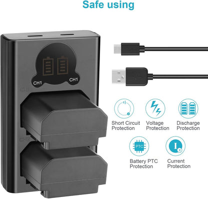 NEEWER NP-FZ100 2280mAh batería de Repuesto y Cargador con visualización LCD, 2 Paquetes, Compatible con Sony ZV-E10II A9III A7CII ZV-E1 A7III A7IV FX3 FX30 A6700 A1 A7C A7CR A7RIV A7RV A7SIII A9II