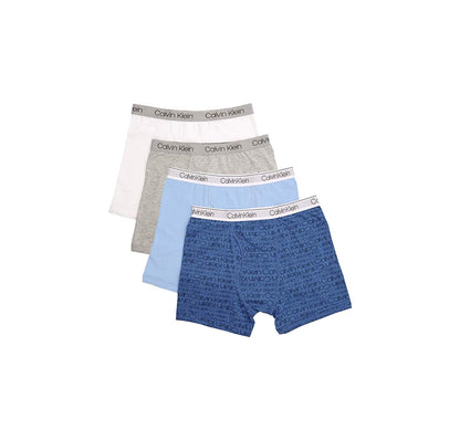 Calvin Klein calzoncillos de algodón para niño, paquete de 4 - Fundamentos Azul Gris Blanco - XS