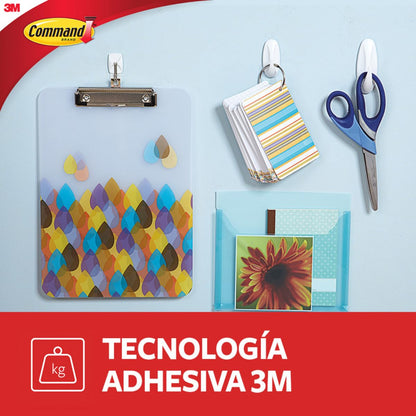 COMMAND 3M Gancho Adhesivo Removible de Metal Chico Color Blanco 12 piezas | Soporta hasta 225 gr, Organiza interiores sin dañar superficies, No requiere herramientas, Fácil de instalar, Fijación segura