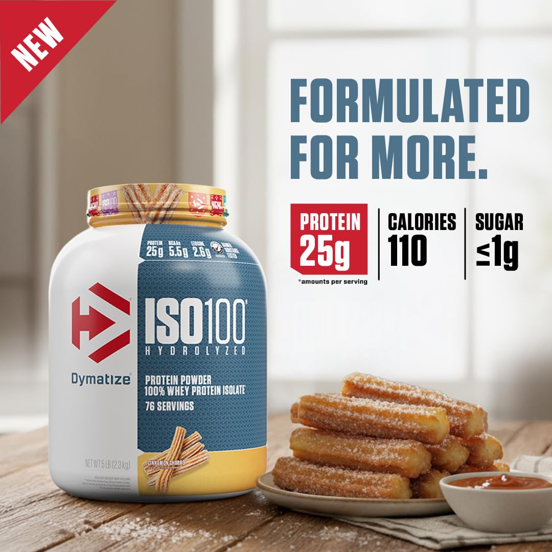 Dymatize ISO100 Proteína Aislada Hidrolizada de Suero, Cinnamon Churro, 5 libras, 25 gr proteína por porción, Sin Gluten
