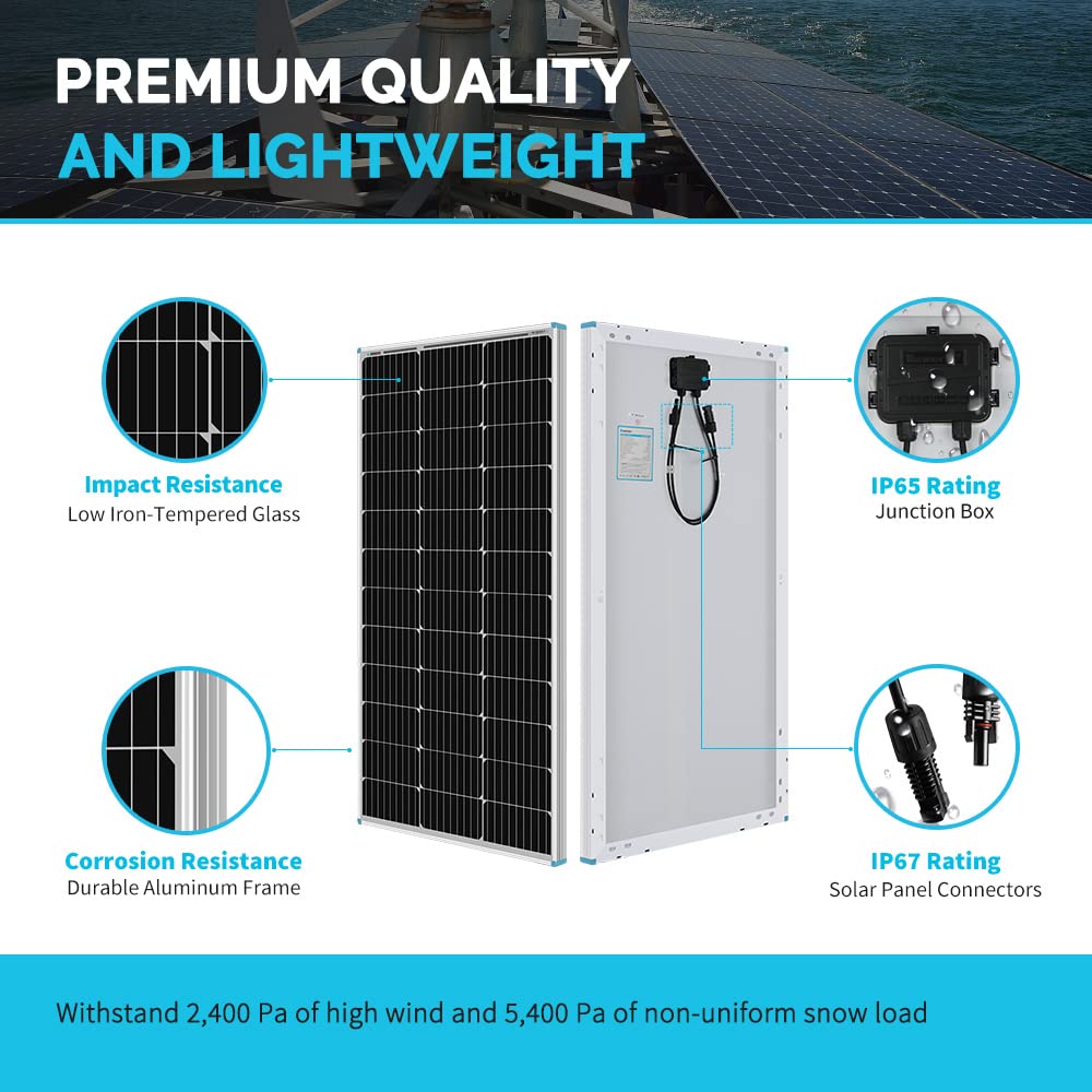 Renogy Kit Solar Monocristalino RV 200W 12V Adventurer 30A | 2 paneles 100W, controlador carga PWM LCD, soportes montaje Z, para RV, barcos, remolques, caravanas