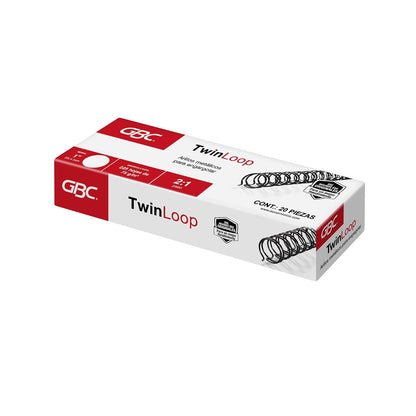 GBC Arillo Metálico Twin Loop 2:1-1" para Engargolar, Color Negro, Paquete con 20 Piezas. P7238