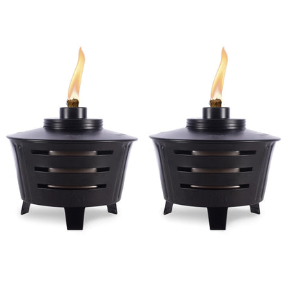 TIKI - Linterna de Mesa pequeña para fogata, 2 Unidades, Decorativa para Exteriores, para Patio, jardín y jardín, Linterna de Llama de Metal Negro, Incluye Mecha de Larga duración y Amortiguador