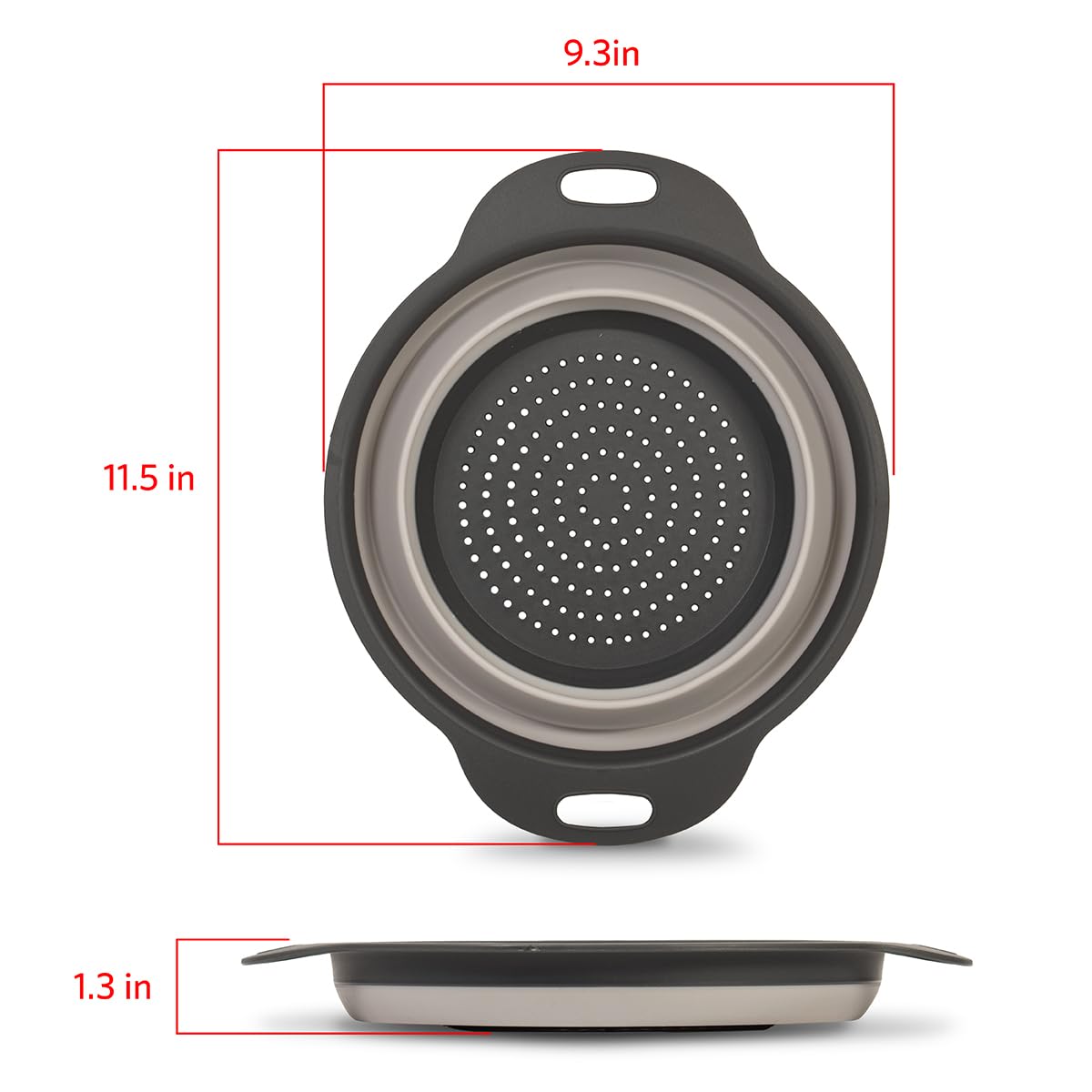 Glad Colador plegable – 2L | Escurridor de pasta pequeño para cocina, verduras y frutas | Cesta redonda plegable de plástico para un fácil almacenamiento, gris