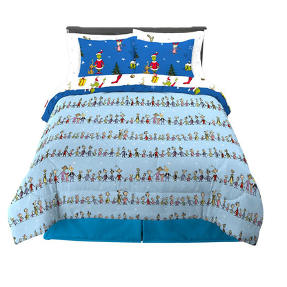 Grinch de Dr. Seuss Ropa de Cama de Vacaciones y Navidad Supersuave, Juego de Edredón y Sábanas con Funda de Almohada, 7 Piezas, Tamaño Completo (Producto Oficial de Dr. Seuss) de Franco