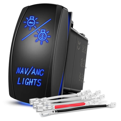 Nilight 90259B-A Interruptor Basculante DPDT de 7 Pines NAV/ANC, 12/24 V, Azul, con Cables para Barco y Auto, 2 Años de Garantía - NAV - ANC LIGHTS