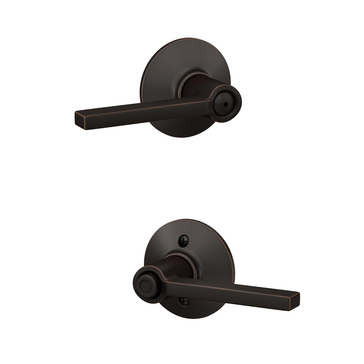 Schlage Latitude Manija para Puerta, Varios Acabados y Funciones - Bronce Envejecido - Estándar - Privacidad