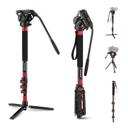 Neewer Monopié Cámara de Fibra de Carbono con Base Desmontable, Carga 6 kg - TP71 con Cabeza Fluida